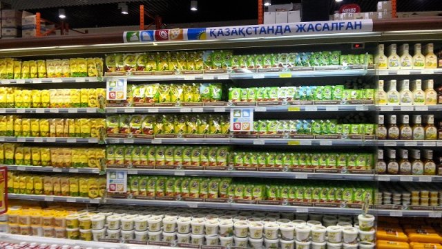 В супермаркетах города появились специализированные стеллажи с пометкой «Сделано в Казахстане»