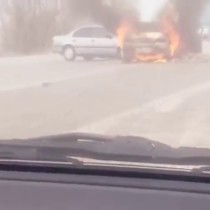 Пожар после ДТП на трассе Шымкент — Ташкент