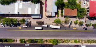 В Шымкенте наносят разметку для общественного транспорта Желтая полоса для автобусов