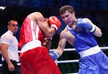 Бекдаулет Ибрагимов отправил соперника в нокдаун на Чемпионате Азии в Ташкенте