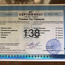 Выпускнице из Шымкента после апелляции добавили два балла на ЕНТ Сертификат ЕНТ Асел Жанабаевой
