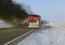 Владельца автобуса из ЮКО, в котором сгорели 52 человека, проверяет полиция Горящий автобус на трассе