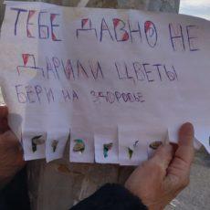 Жителям микрорайона Север в Шымкенте дарят цветы
