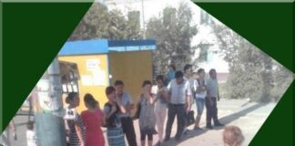 Шымкентцы спасаются от солнца в тени от столбов