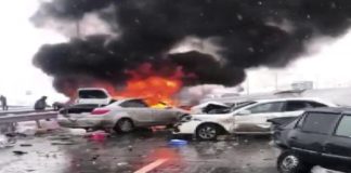 Страшная авария в Казыгуртском районе: столкнулись четыре авто, одна машина загорелась