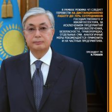 К. Токаев: В рамках режима ЧП следует перевести на дистанционную работу до 70 процентов сотрудников государственного и квазисектора