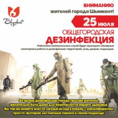 25 июля в Шымкенте пройдет общегородская масштабная дезинфекция дезинфекция