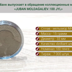Нацбанк выпускает в обращение коллекционную монету «JUBAN MOLDAǴALIEV.100 JYL» монеты