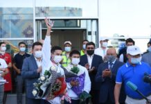 Бронзового призера Олимпиады в Токио Сакена Бибосынова встретили в аэропорту Туркестана Сакен Бибосынов