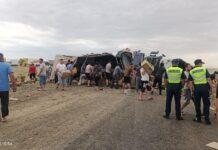 Фура с арбузами перевернулась близ Шымкента