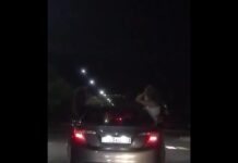 Девушки вылезли из окна движущейся машины ради эффектного видео