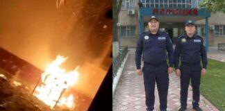 Двое полицейских спасли детей и женщину из пожара в Туркестане