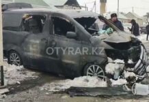 Машина загорелась из-за газового баллона в Шымкенте