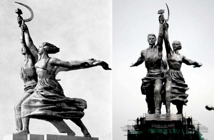 Колхозница в скульптуре Веры Мухиной на ВДНХ в Москве