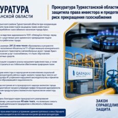 Прокуратура Туркестанской области защитила права инвестора и предотвратила риск прекращения газоснабжения
