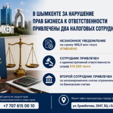 В Шымкенте за нарушение прав бизнеса к ответственности привлечены два налоговых сотрудника
