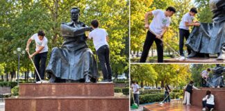 В Шымкенте волонтёры привели в порядок территорию у памятника Бауыржану Момышулы